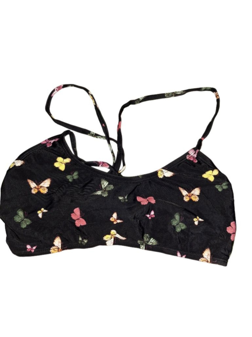 Cyn & Luca Butterfly Print Bikini Top S Black Multicolor